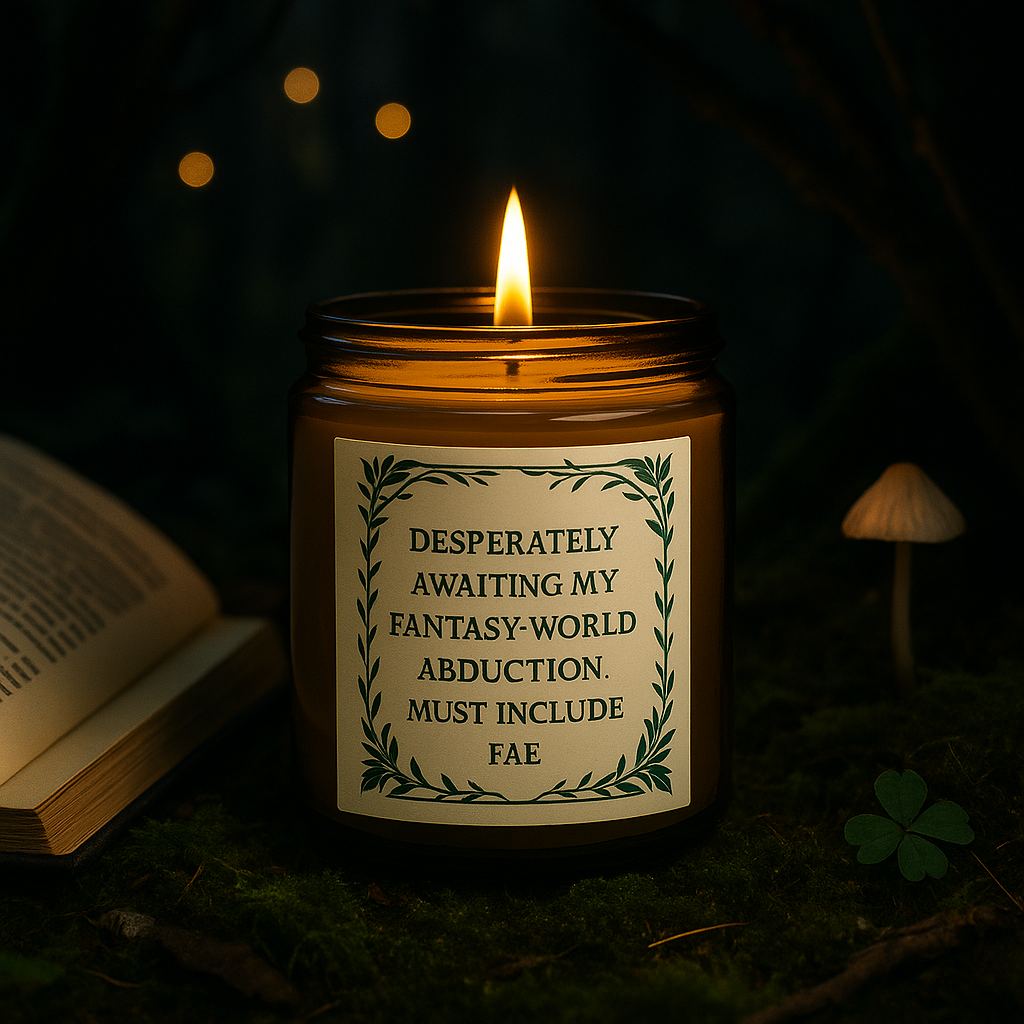Desperately Awaiting My Fantasy-World Abduction Candle – Fae Fantasy Candle | Book Lover Gift | Cozy Reading Candle | Book Girl World