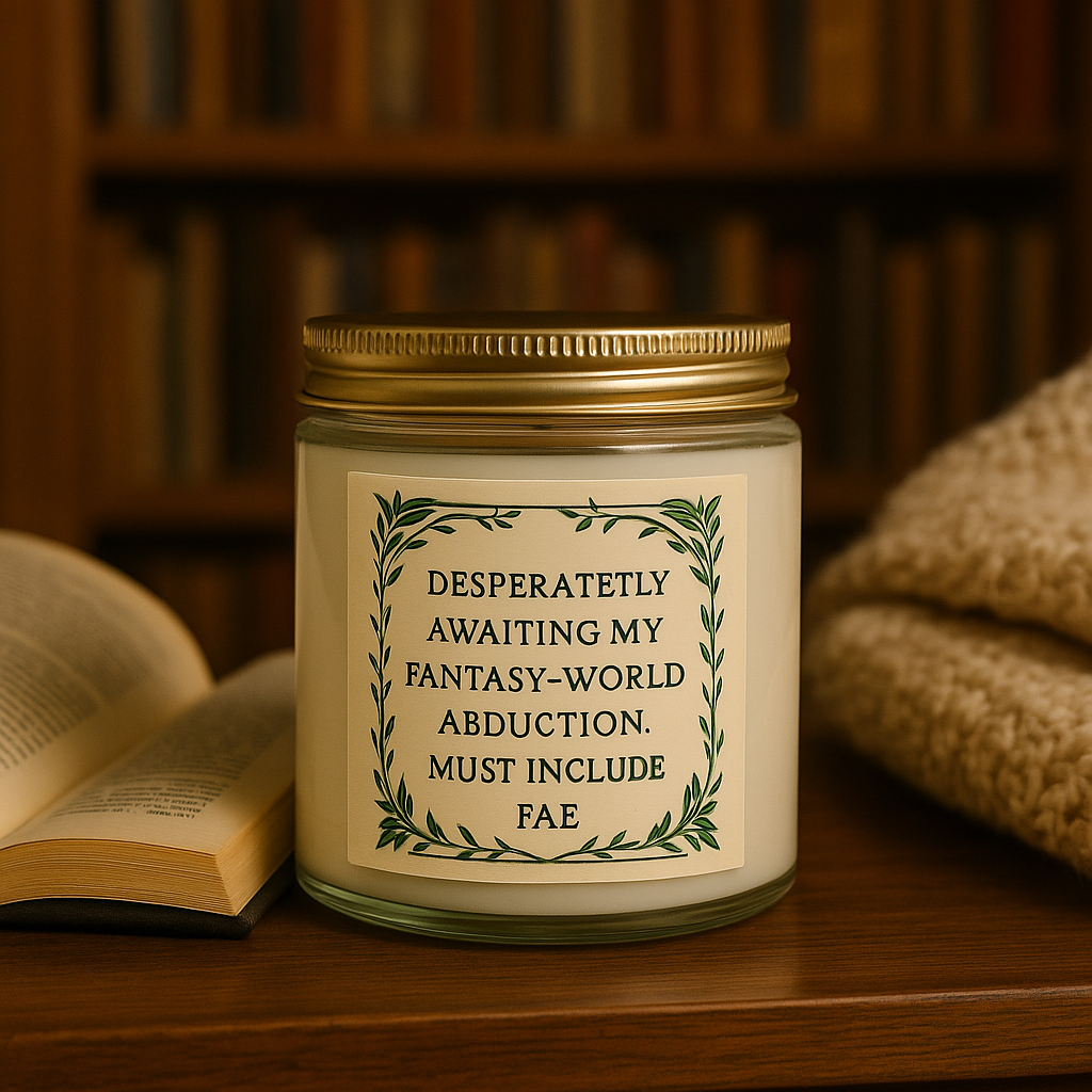 Desperately Awaiting My Fantasy-World Abduction Candle – Fae Fantasy Candle | Book Lover Gift | Cozy Reading Candle | Book Girl World