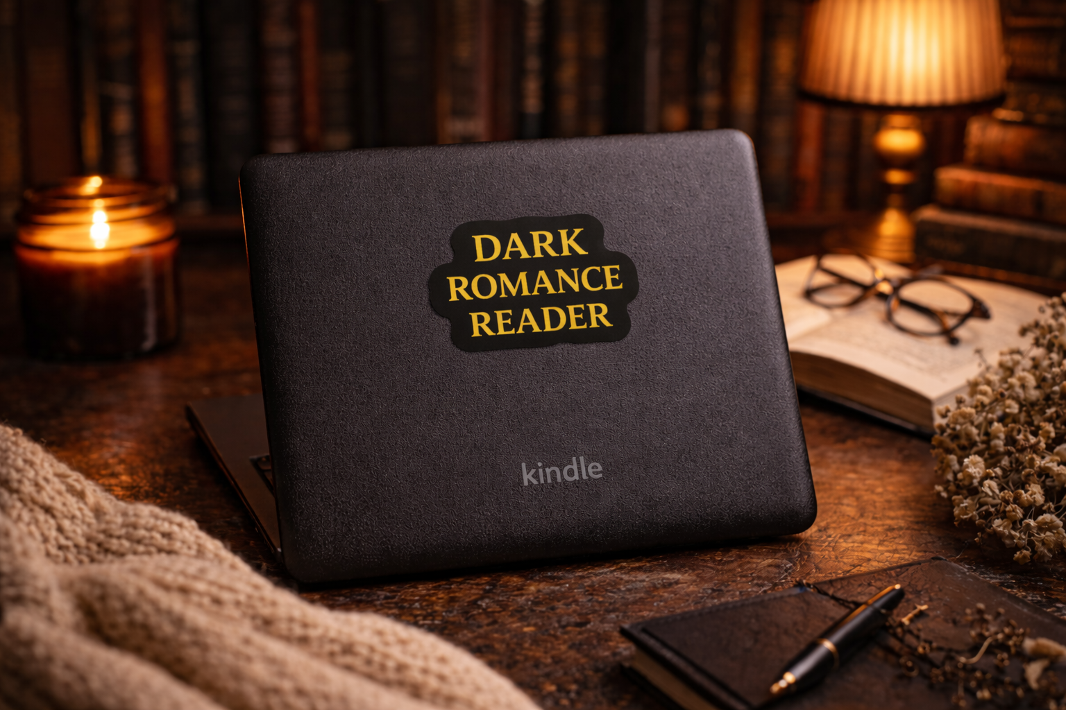 Dark Romance Reader Sticker — Gothic Book Lover Kiss-Cut Vinyl Sticker