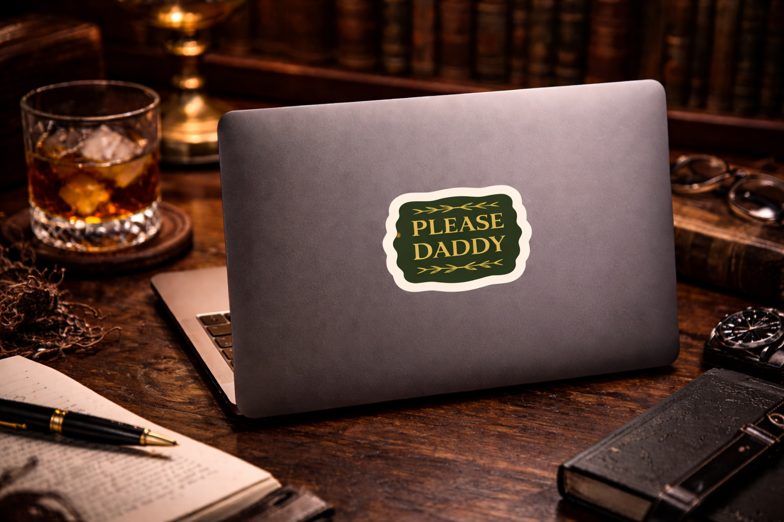 Please Daddy Sticker — Vintage Green Kiss-Cut Laptop Decal