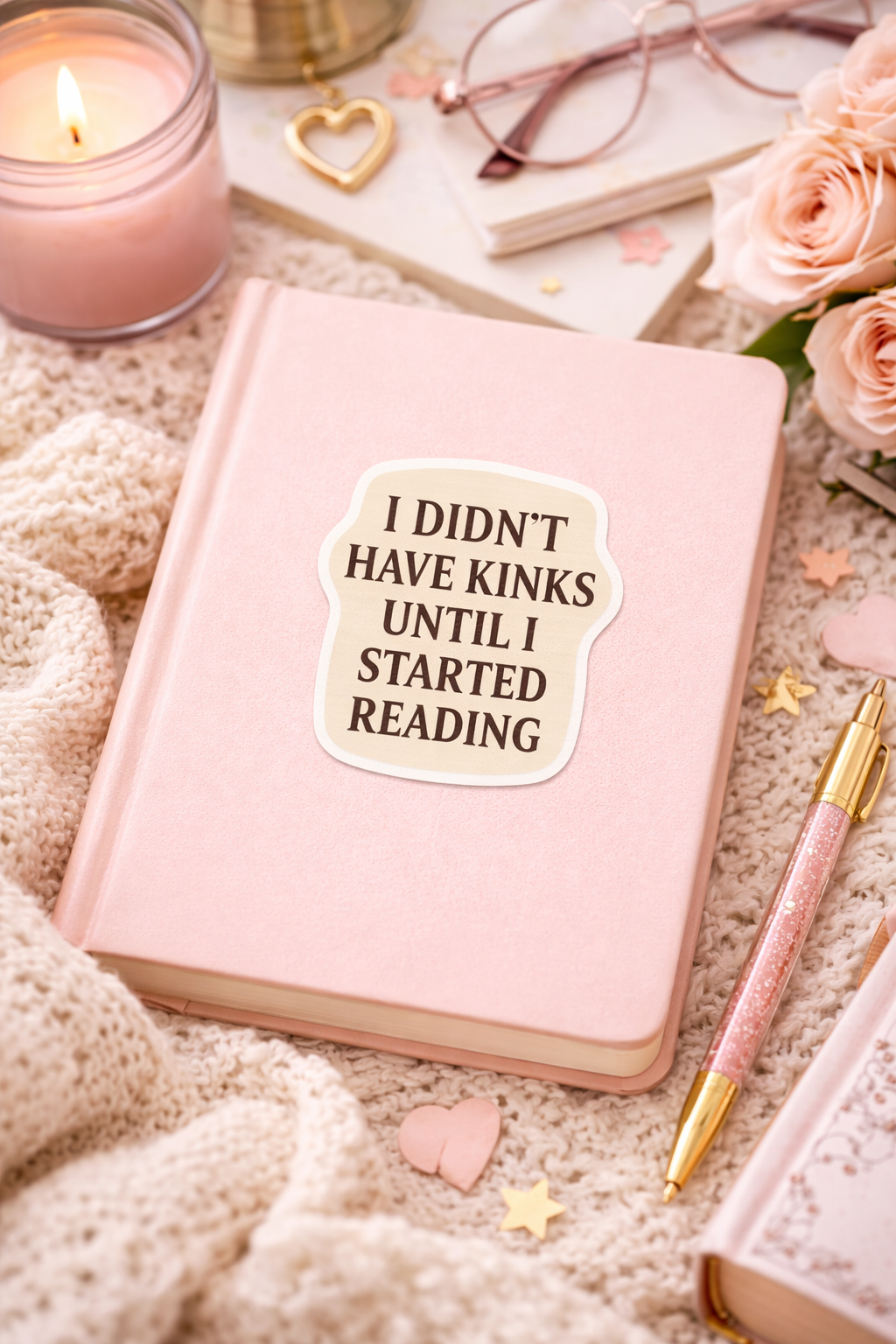 Reading Humor Kiss-Cut Sticker — “I Didn’t Have Kinks Until I Started Reading” Vinyl Decal