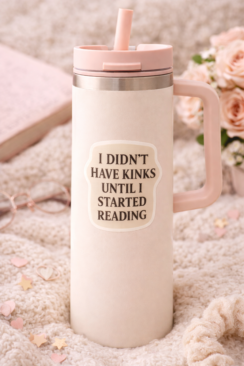 Reading Humor Kiss-Cut Sticker — “I Didn’t Have Kinks Until I Started Reading” Vinyl Decal