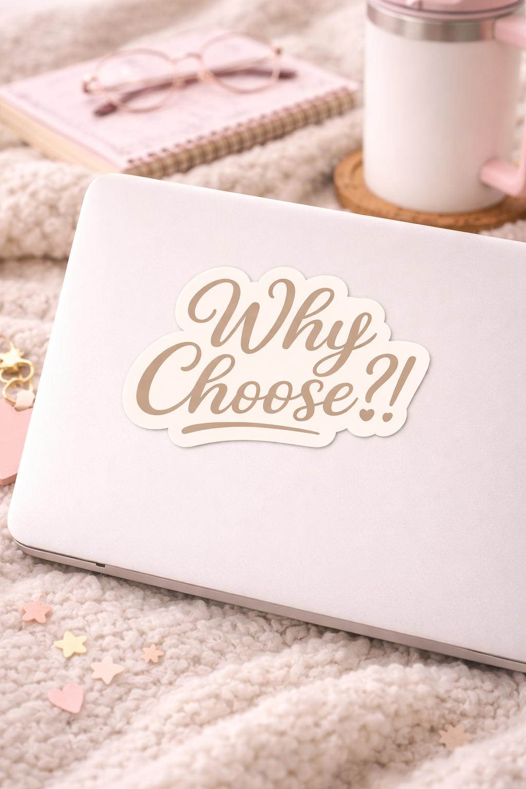 Why Choose?! Script Kiss-Cut Sticker — Book Lover Decorative Laptop Decal