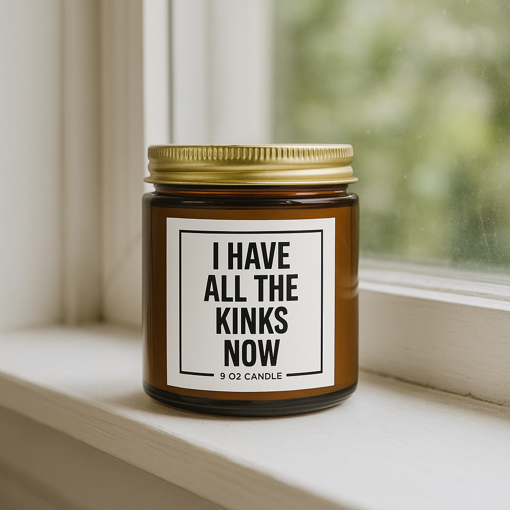 “I Have All The Kinks Now” – Funny Bookish Candle | Amber Glass Jar | Spicy Book Candle | Book Lover Gift | 9oz Soy Candle