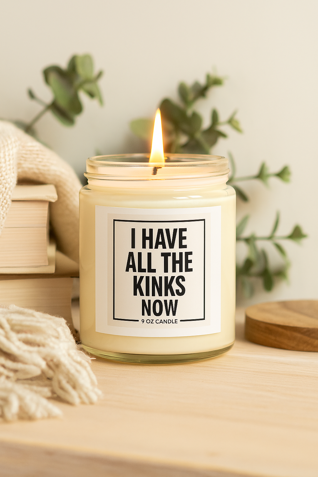 “I Have All The Kinks Now” – Funny Bookish Candle | Amber Glass Jar | Spicy Book Candle | Book Lover Gift | 9oz Soy Candle