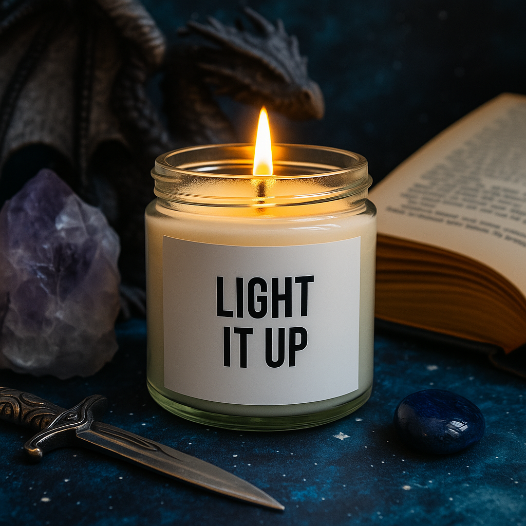 “Light It Up” – Fantasy Book Candle | Bookish Gift | Cozy Reading Candle | 9oz or 4oz Soy Candle