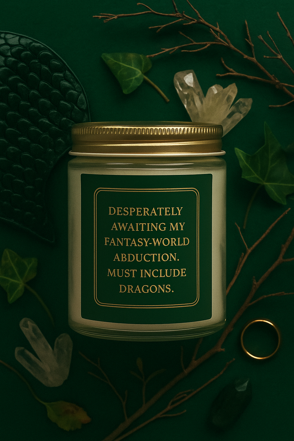 Fantasy-Geek Scented Candle — Coconut Apricot (4oz & 9oz) — “Desperately Awaiting My Fantasy-World Abduction. Must Include Dragons.”