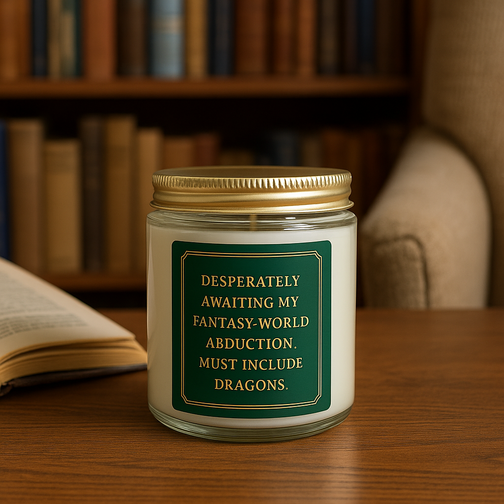 Fantasy-Geek Scented Candle — Coconut Apricot (4oz & 9oz) — “Desperately Awaiting My Fantasy-World Abduction. Must Include Dragons.”