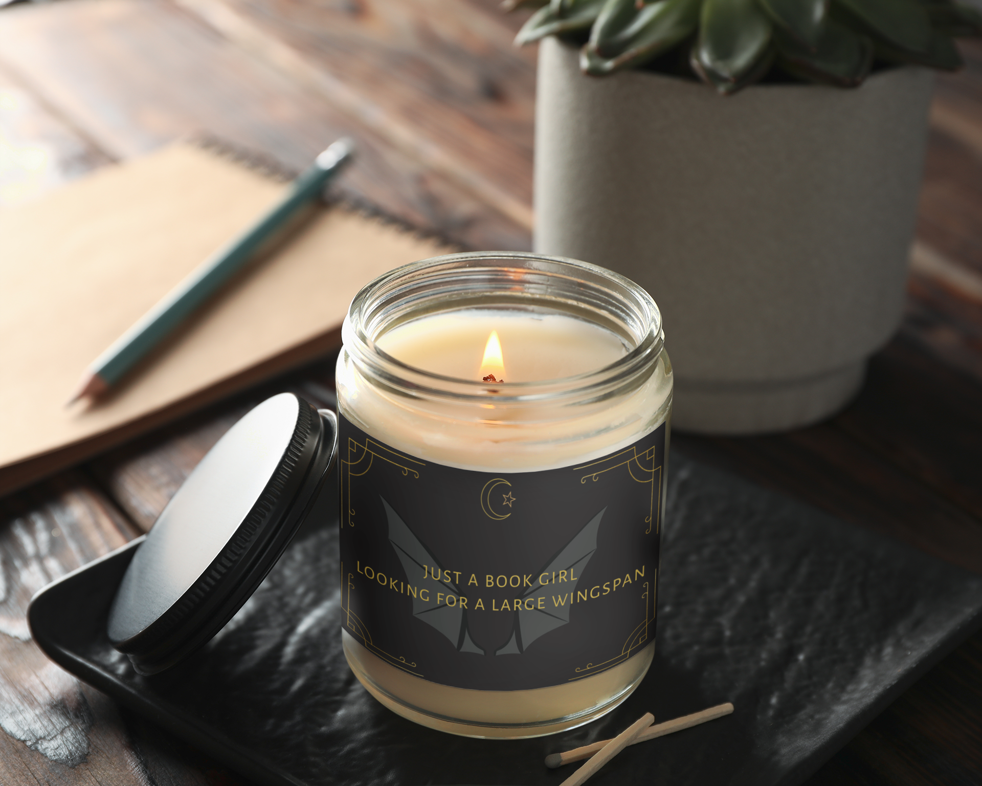 Book Lover's Scented Soy Candle - "Just a Book Girl Looking for a Large Wingspan"